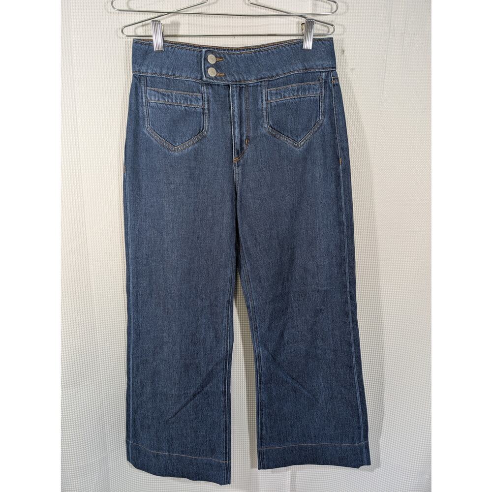 LOFT! SUPER CUTE WIDE LEG, HIGH WAIST SKY BLUE DENIM WIDE WAISTBAND JEANS! SZ 2 - Picture 3 of 12